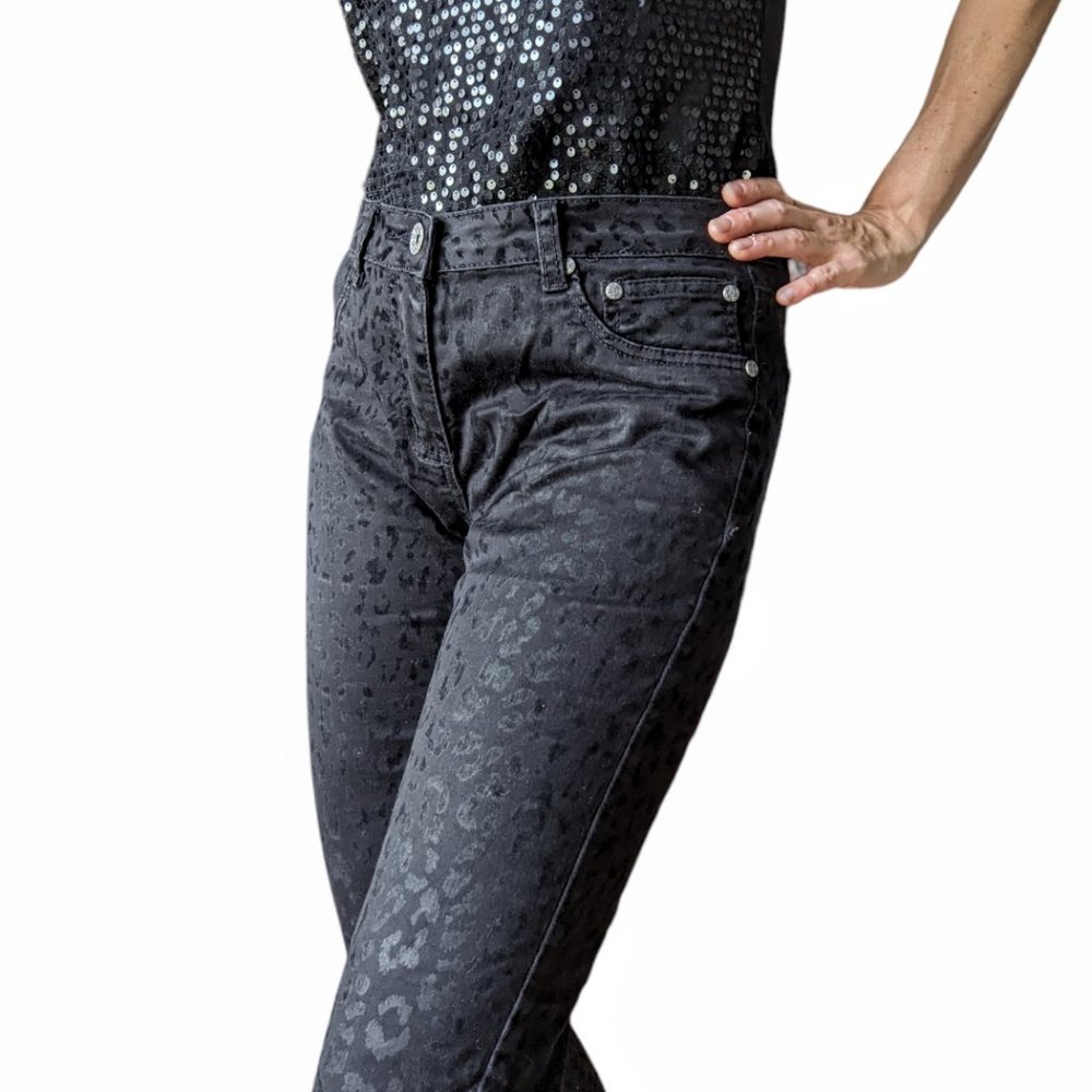 Suko Jeans Black velvet animal leopard print skiny jeans